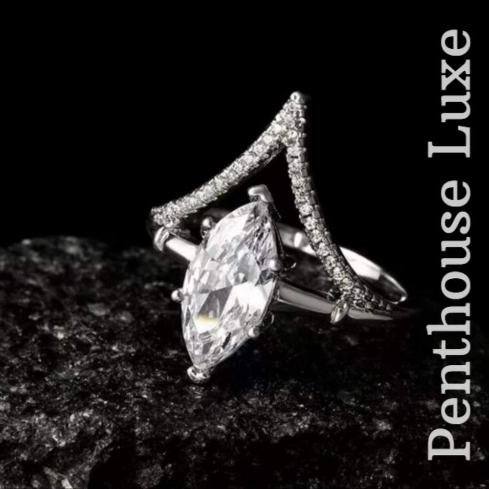 White Sapphire Marquise Silver Ring